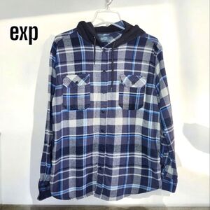 EXP Plaid Flannel Hooded Shacket- Large